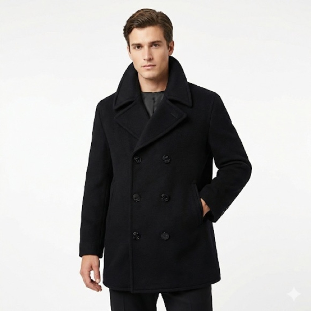John Weitz Peacoat Wool Blend Nautical Black Vintage USA Large